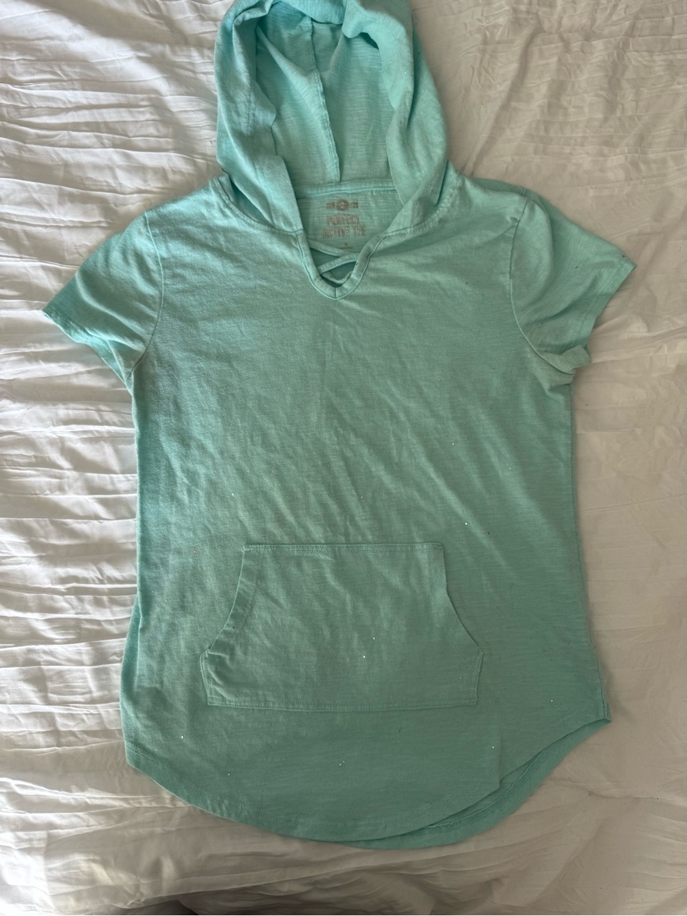 SO Light Aqua Crisscross Neck Short Sleeve Top